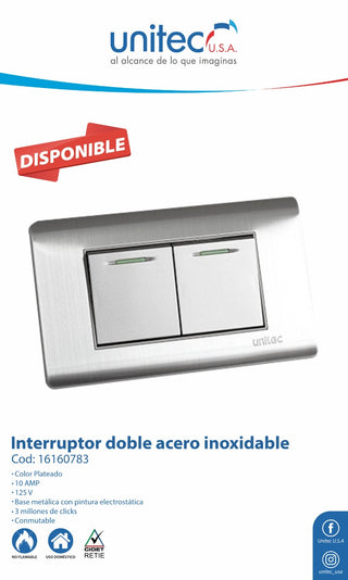 INTERRUPTOR DOBLE EN ACERO INOXIDABLE